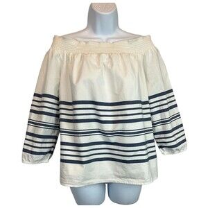 Vineyard Vines Women's White w Blue Breaker Stripe Off The Shoulder Top Size M